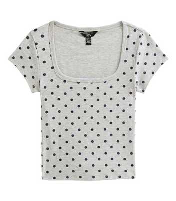 Girls Grey Cotton Rich Spot Print Square Neck T-Shirt