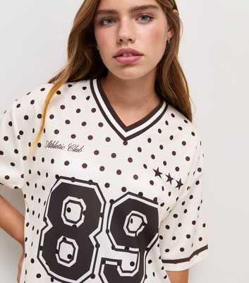 Girls Cream 89 Spot Print Lace Insert Football Top