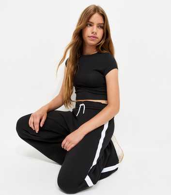 Girls Black Cotton Rich Cap Sleeve Crop T-Shirt