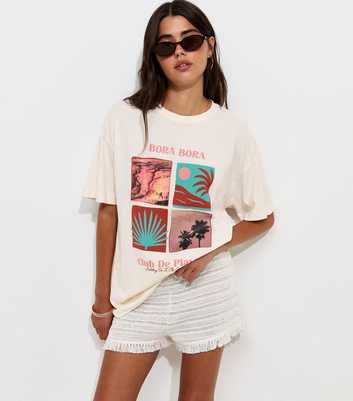 Off White Cotton Bora Bora Abstract Box Print Oversized T-Shirt