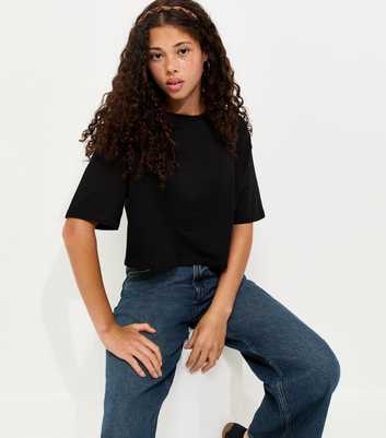 Girls Black Cotton Rich Boxy Fit T-Shirt