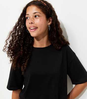 Girls Black Cotton Rich Boxy Fit T-Shirt