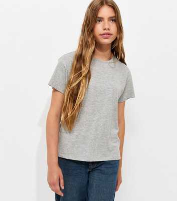 Girls Grey Cotton Rich Relaxed Crew Neck T-Shirt