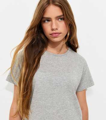 Girls Grey Cotton Rich Relaxed Crew Neck T-Shirt
