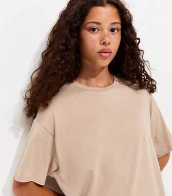 Girls Camel Cotton Rich Relaxed Crew Neck T-Shirt