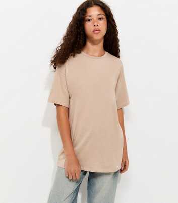 Girls Camel Cotton Rich Relaxed Crew Neck T-Shirt