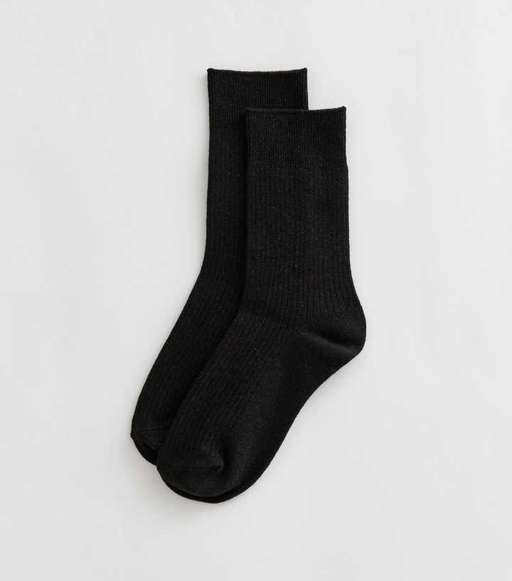 Black Cotton Rich Glitter Ribbed Ankle Socks