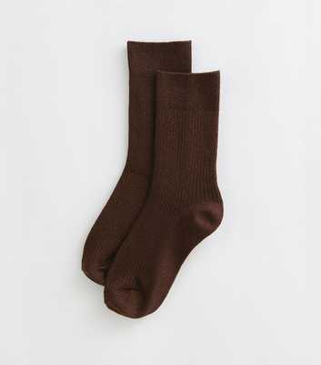 Dark Brown Cotton Rich Glitter Ribbed Ankle Socks