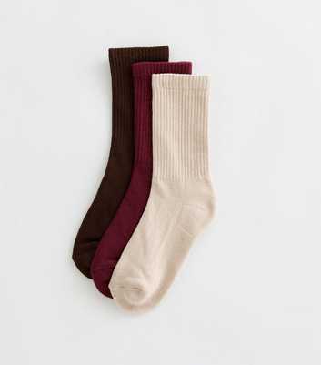 Pack of 3 Dark Burgundy Cotton Rich Ribbed Ankle Socks