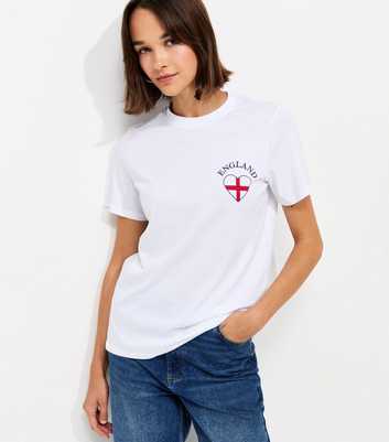 White Cotton England Heart Print Relaxed T-Shirt