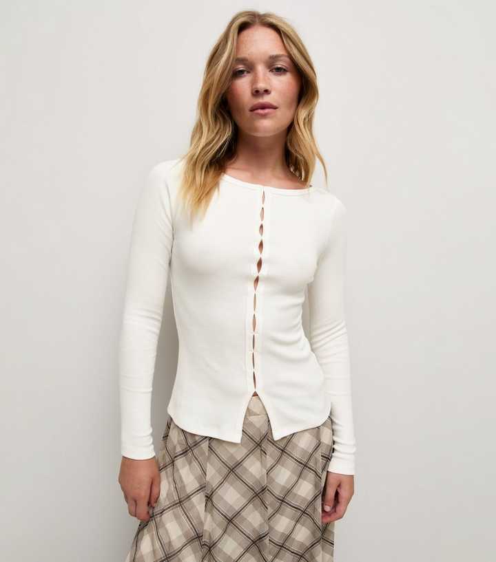 White Cotton Rich Button Through Long Sleeve Top