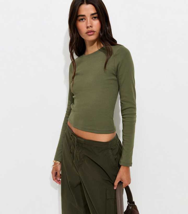 Dark Khaki Cotton Rich Long Sleeve Baby Tee Top
