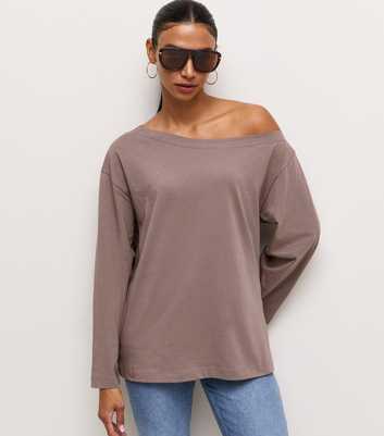Mink Cotton Long Sleeve Off The Shoulder Top