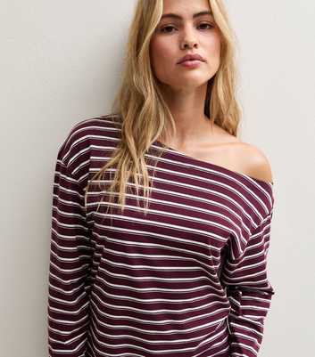 Cotton Burgundy Striped Off the Shoulder Top