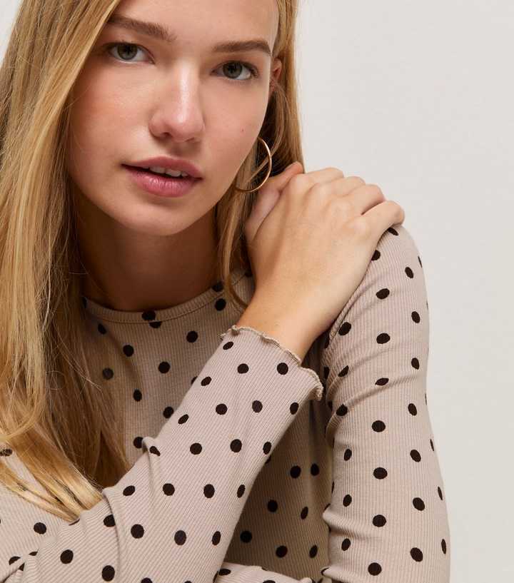 Brown Cotton Rich Spot Print Long Sleeve Babylock Top