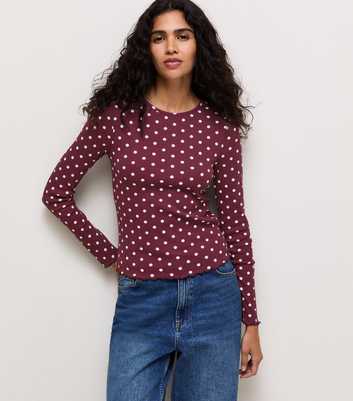 Red Cotton Rich Spot Print Long Sleeve Babylock Top