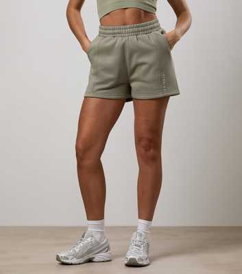 Gym King Light Khaki Logo Embroidered Shadow Shorts