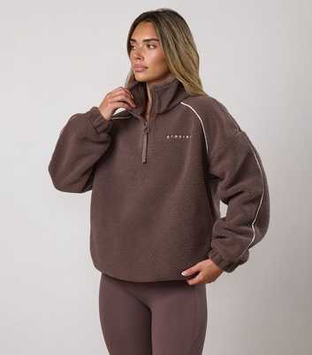 Gym King Brown Contrast Trim Borg Fleece Sweatshirt