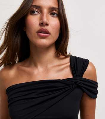 Black Jersey Twist One Shoulder Top