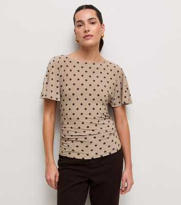 Brown Jersey Polka Dot Batwing Corset Top