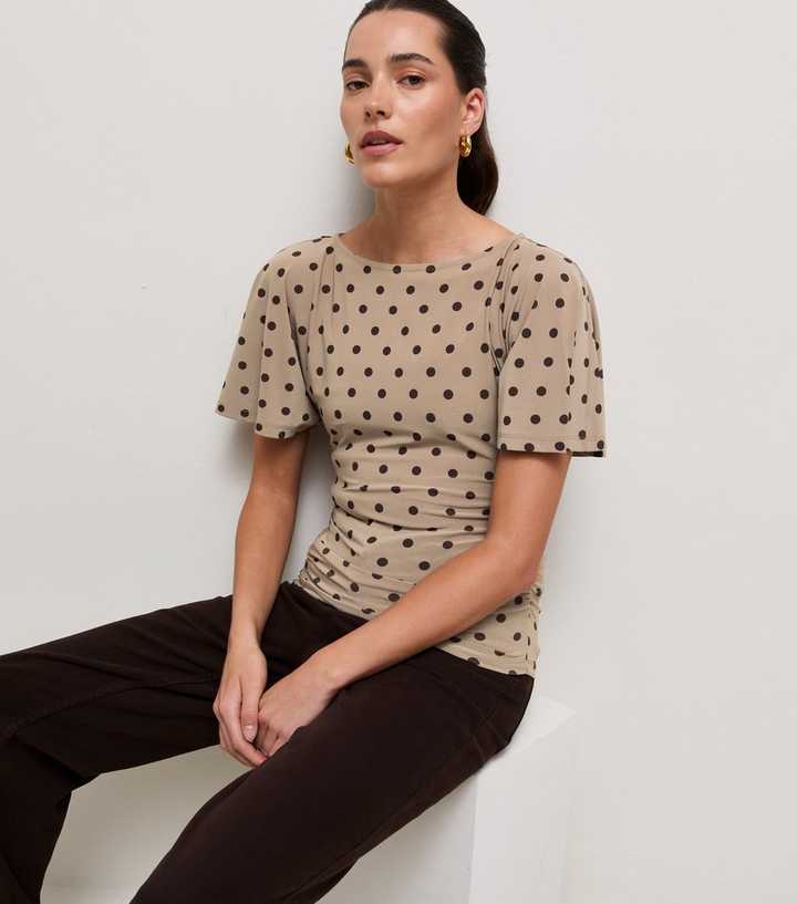 Brown Jersey Polka Dot Batwing Corset Top
