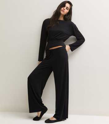 Black Drawstring Wide Leg Leggings