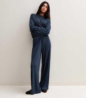 Navy Drawstring Wide Leg Leggings