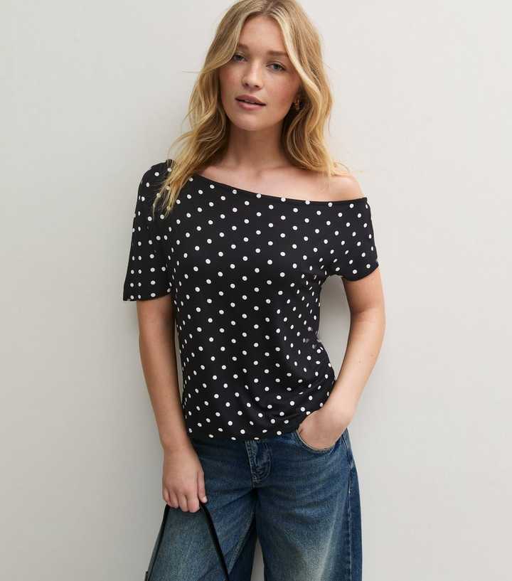 Black Polka Dot Off the Shoulder Top