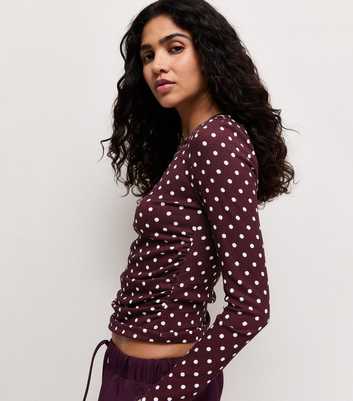 Dark Burgundy Polka Dot Long Sleeve Top
