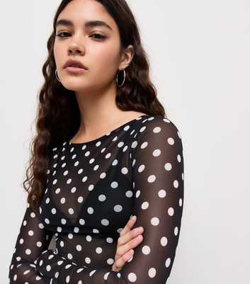 Black Mesh Polka Dot Long Sleeve Top