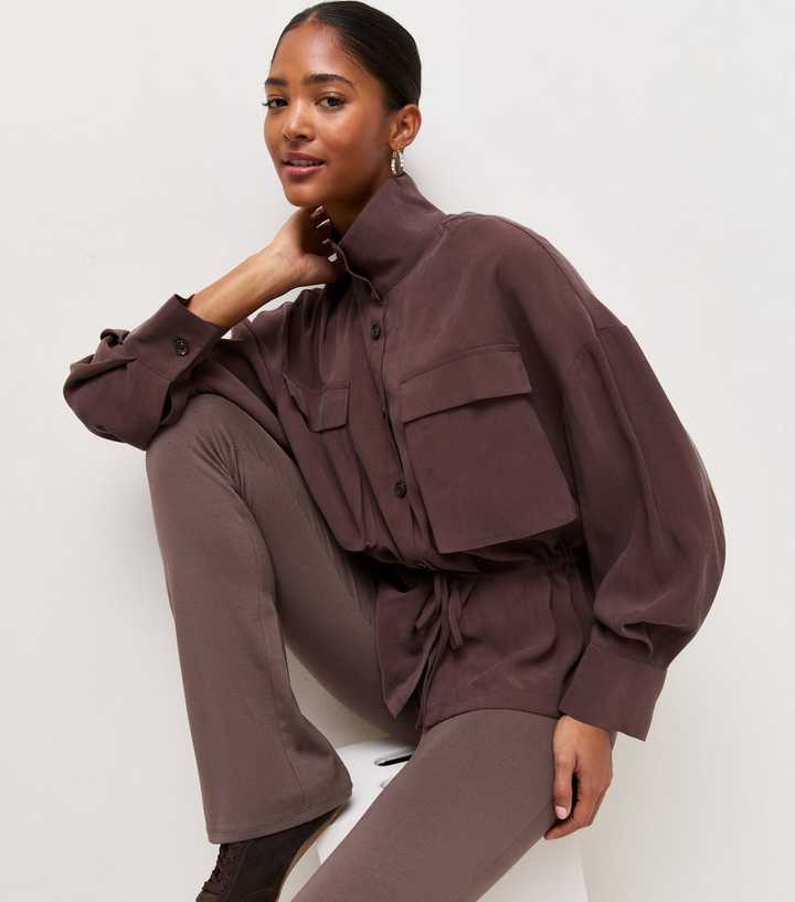 Dark Brown Stretch Cotton Rich Kick Flare Leggings