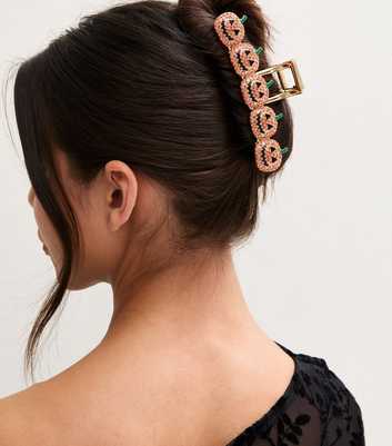 Gold Tone Orange Diamanté Pumpkin Hair Claw Clip