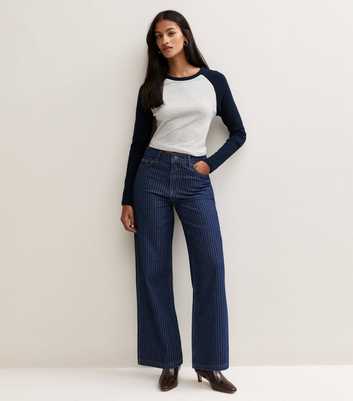 Petite Blue Cotton Pinstripe Denim Adalae Bootcut Jeans