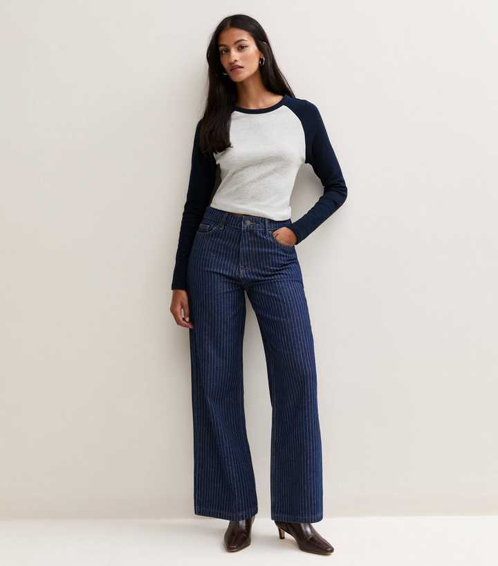 Petite Blue Cotton Pinstripe Denim Adalae Bootcut Jeans