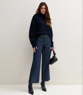 Blue Cotton Pinstripe Denim Adalae Wide Leg Jeans