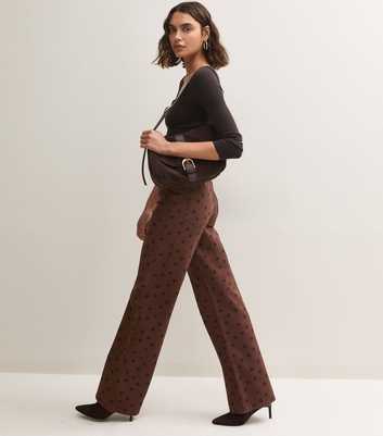 Tall Dark Brown Polka Dot Wide Leg Jeans
