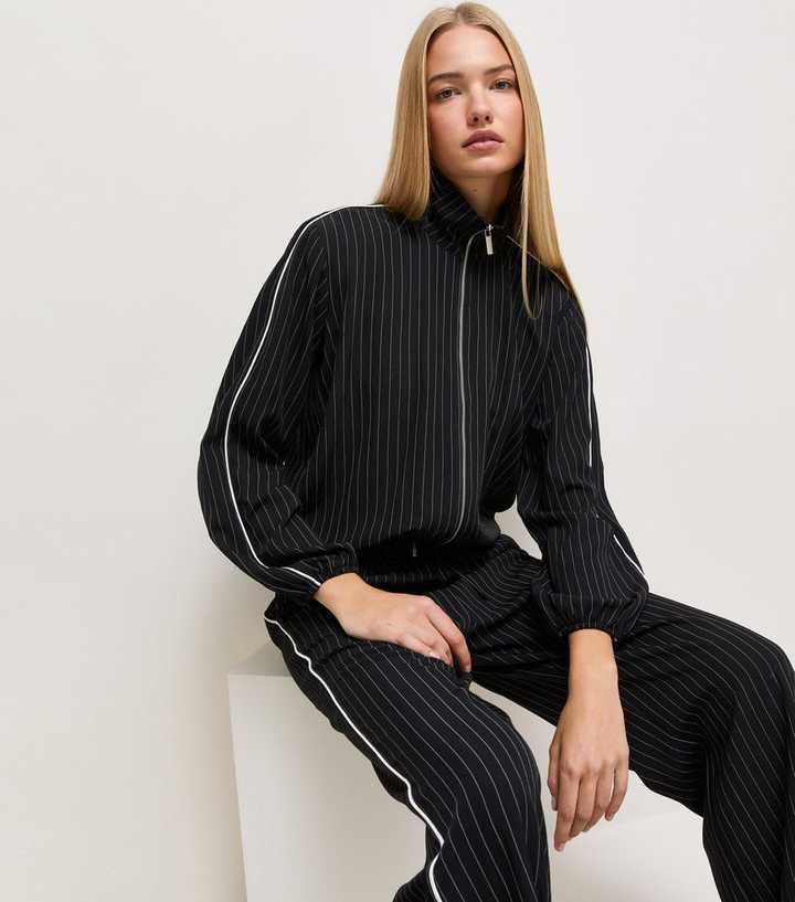 Black Striped High Neck Bomber Jacket