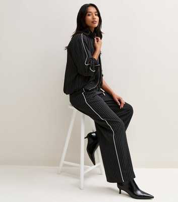Petite Black Pinstripe Wide Leg Trousers