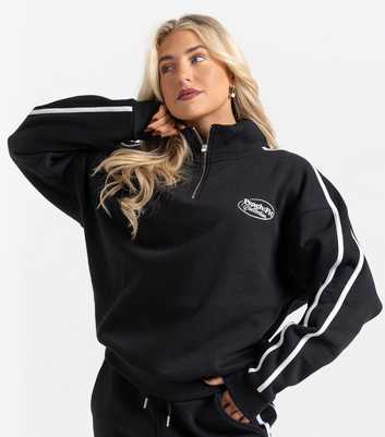 Peach:Fit Black Laelia Quarter Zip Sweatshirt