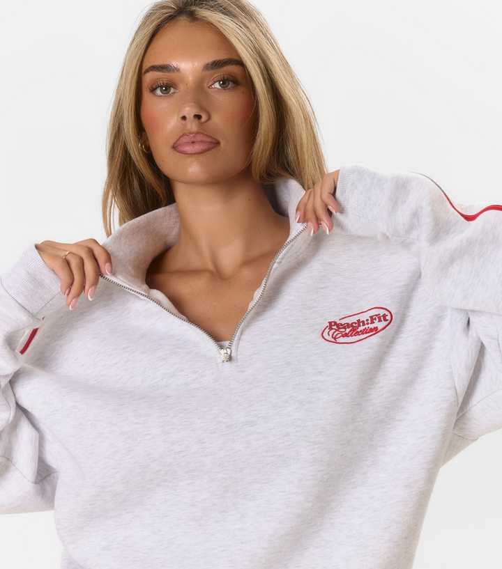 Peach:Fit Grey Marl Laelia Quarter Zip Sweatshirt