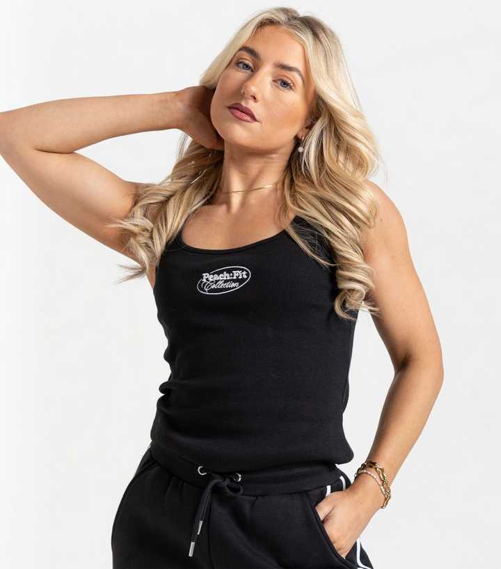 Peach Fit Black Laelia Ribbed Vest Top