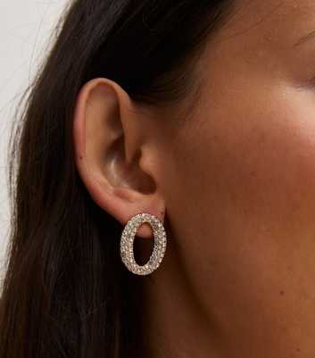 Gold Tone Diamanté Oval Stud Earrings
