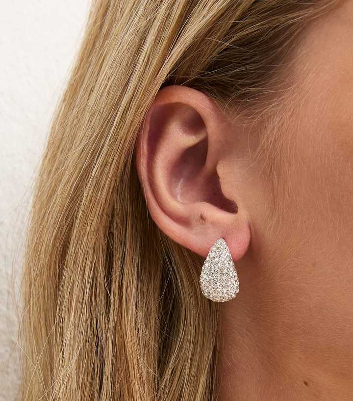 Silver-Tone Diamante Teardrop Earrings