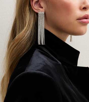 Silver Tone Diamanté Tassel Drop Earrings