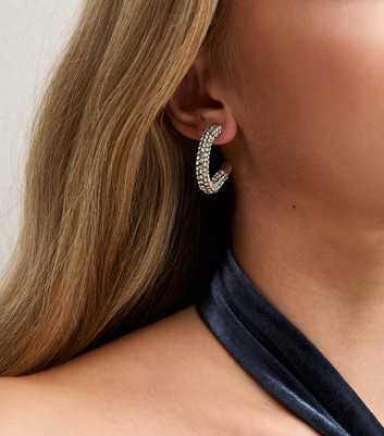 Silver-Tone Diamante Tube Hoop Earrings