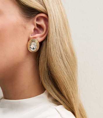Gold-Tone Oval Diamante Gem Earrings