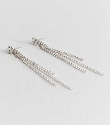 Silver Tone Diamante Tassel Drop Earrings