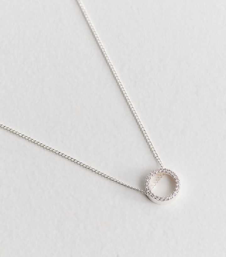 Silver Tone Cubic Zirconia Circle Pendant Necklace