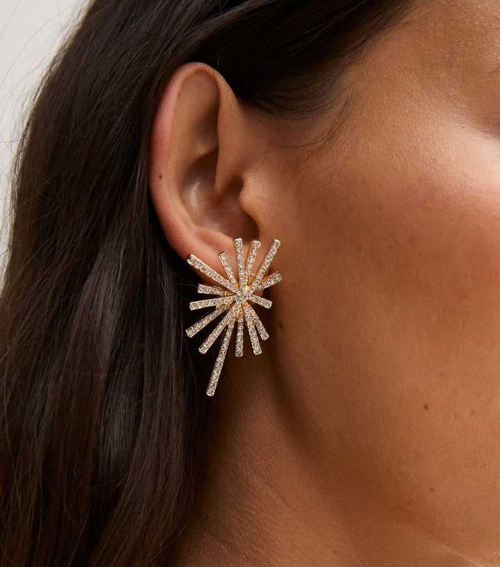 Gold Tone Diamante Firework Stud Earrings
