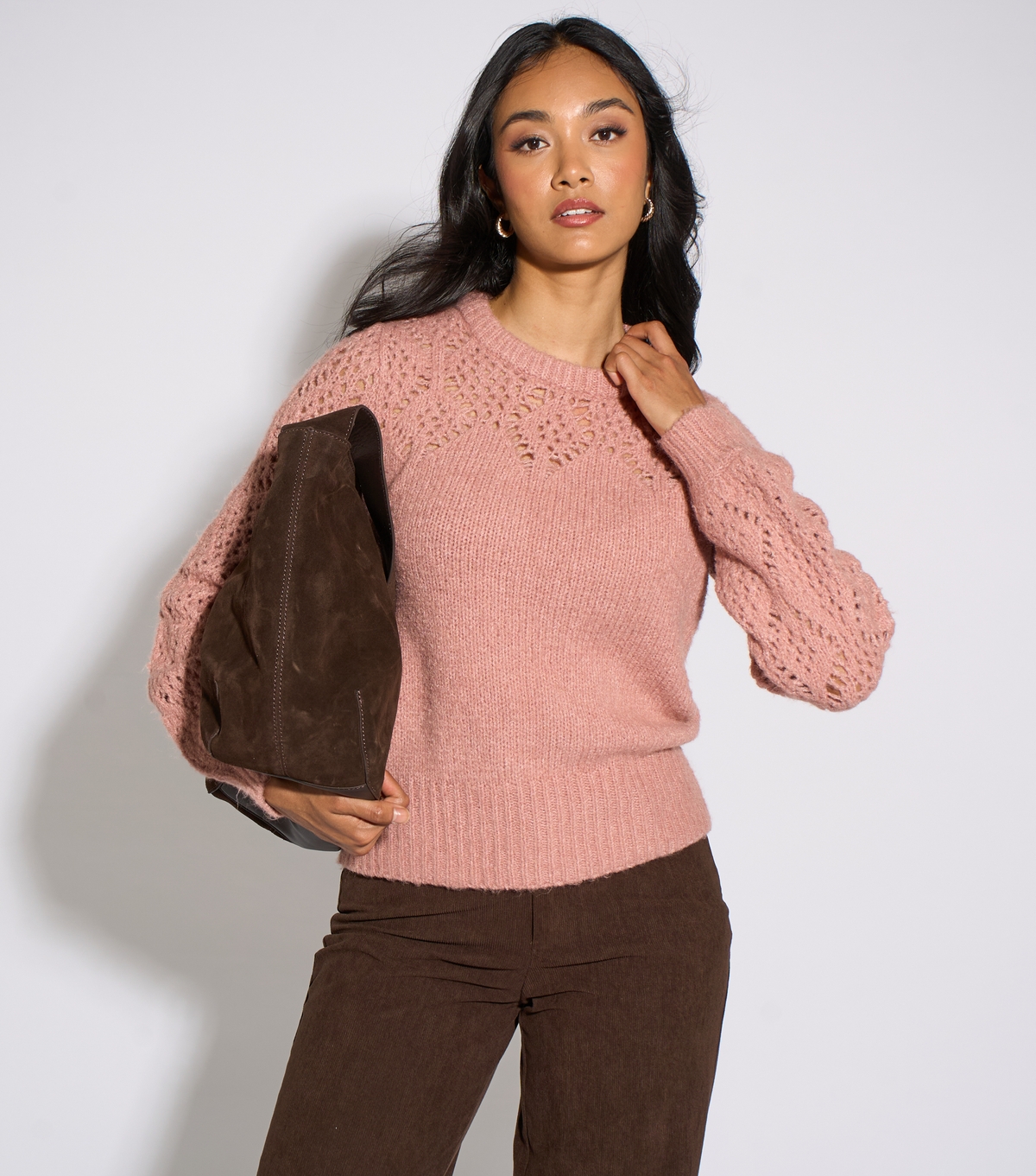 Gini London Women's Orange Pink Crochet Yoke Long Sleeve Jumper - Size 12/14 - Image 3